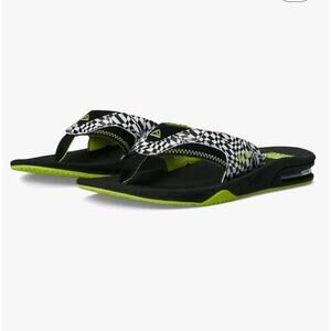 Reef Fanning Black/White Swell Checkers Neon Sandals Flip Flops Men's Sz 12